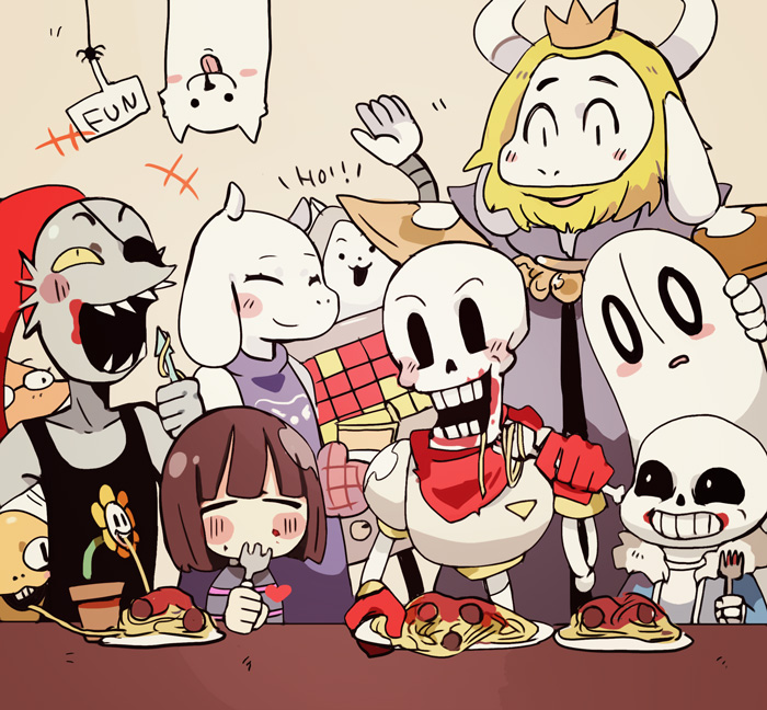 frisk, sans, papyrus, undyne, toriel, and 8 more (undertale) drawn by terada_tera