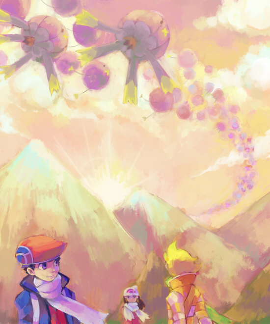 dawn, lucas, drifloon, barry, and drifblim (pokemon and 2 more) drawn by yo_mo