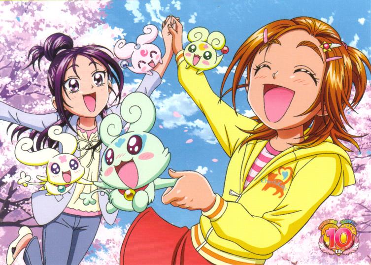 hyuuga saki, mishou mai, choppy, flappy, moop, and 1 more (precure and 1 more) drawn by inagami_akira