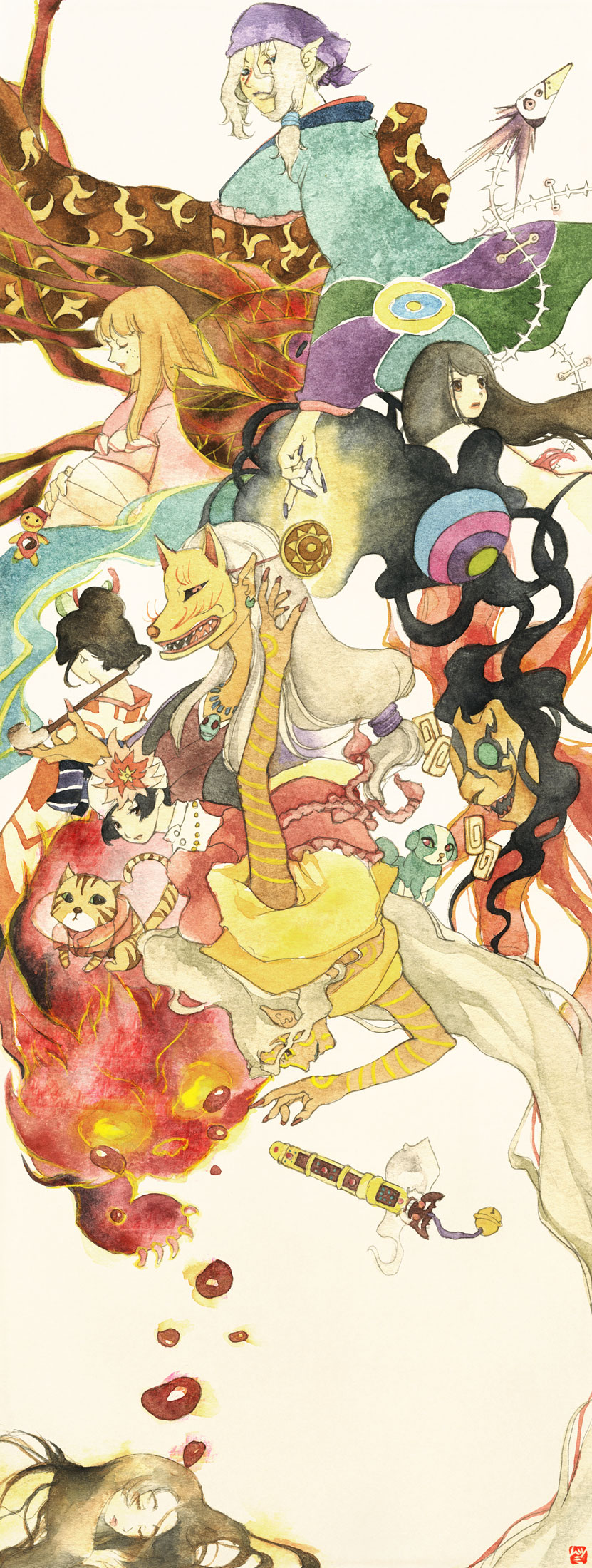 kusuriuri, noppera-bou, kayo, ochou, zashiki-warashi, and 5 more (mononoke and 1 more) drawn by muttiy