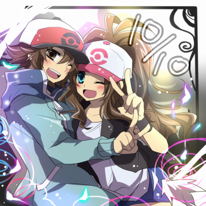hilda and hilbert (pokemon and 1 more) drawn by sakura_(lilak_a)