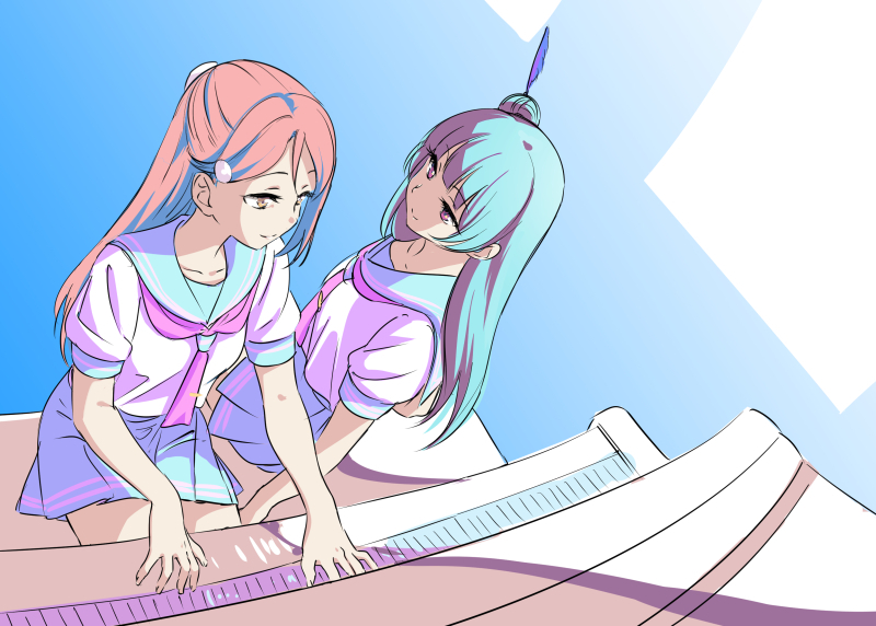 tsushima yoshiko and sakurauchi riko (love live! and 1 more) drawn by taromarun