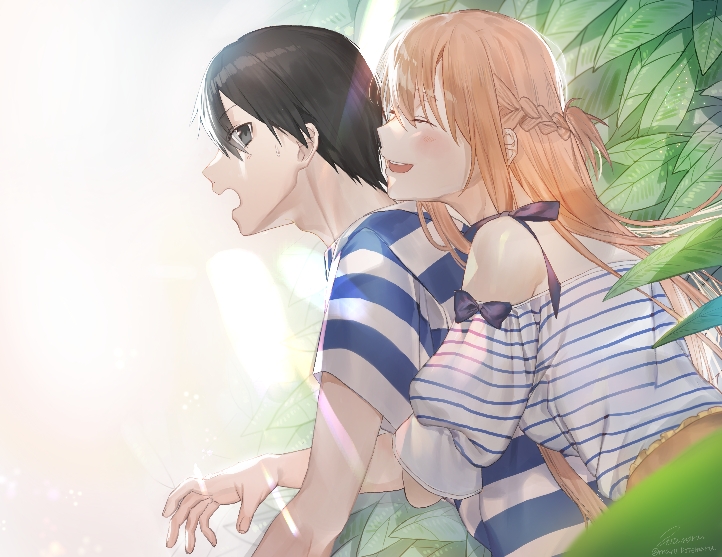 asuna and kirito (sword art online) drawn by riko201008