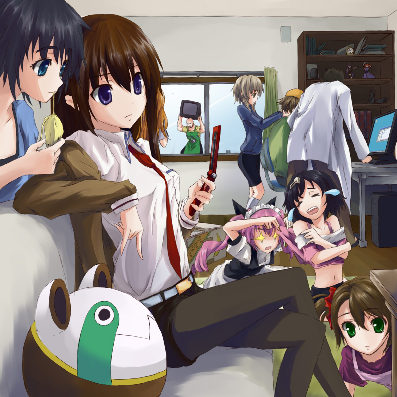 makise kurisu, okabe rintarou, shiina mayuri, amane suzuha, urushibara ruka, and 5 more (steins;gate and 3 more) drawn by enatetsu