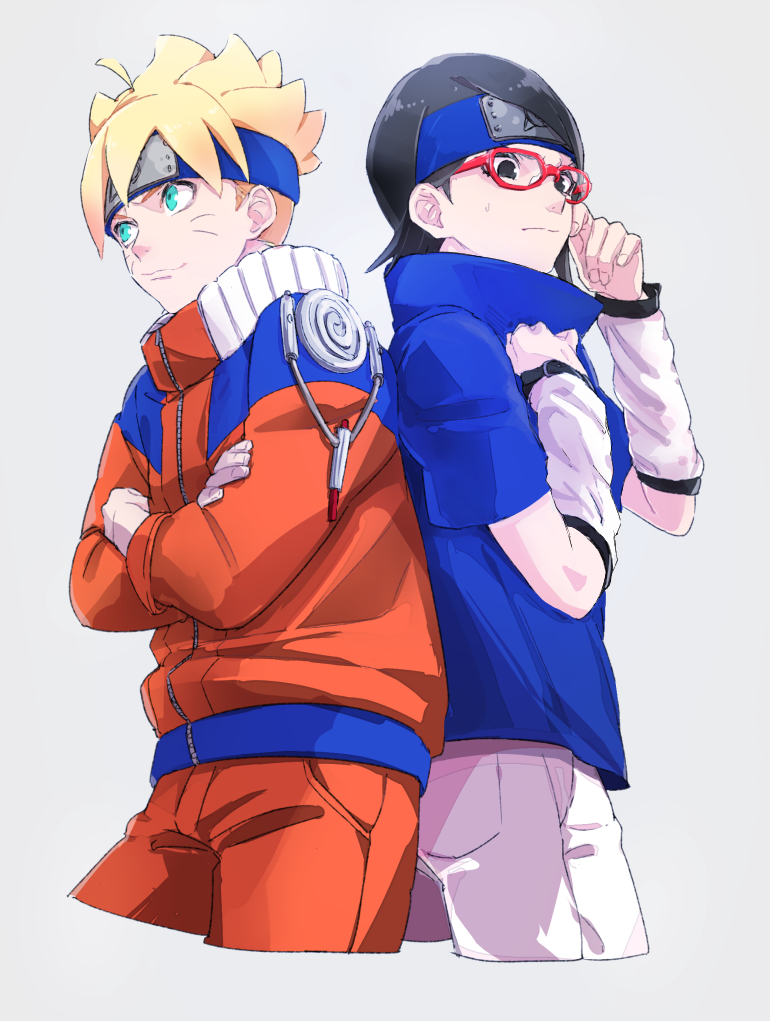 uzumaki naruto, uchiha sasuke, uchiha sarada, and uzumaki boruto (naruto) drawn by shigegigi