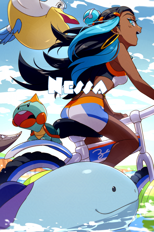 nessa, quagsire, pelipper, and chewtle (pokemon and 1 more) drawn by echo_(circa)