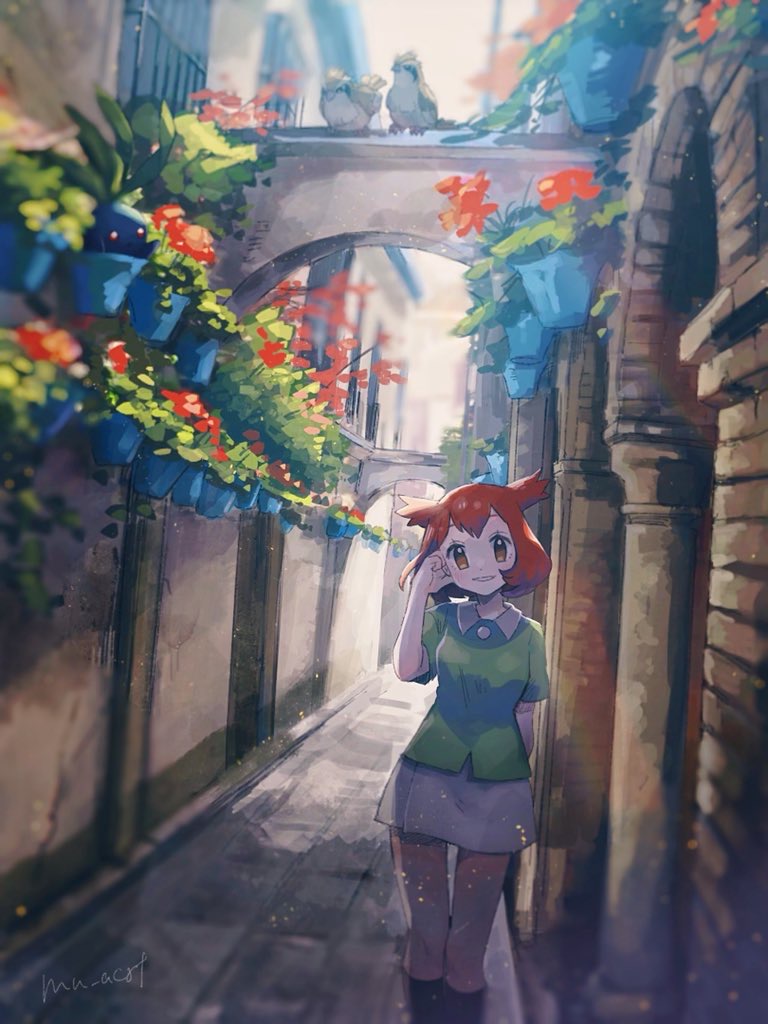 oddish, pidgey, and bianca (pokemon and 1 more) drawn by hanenbo