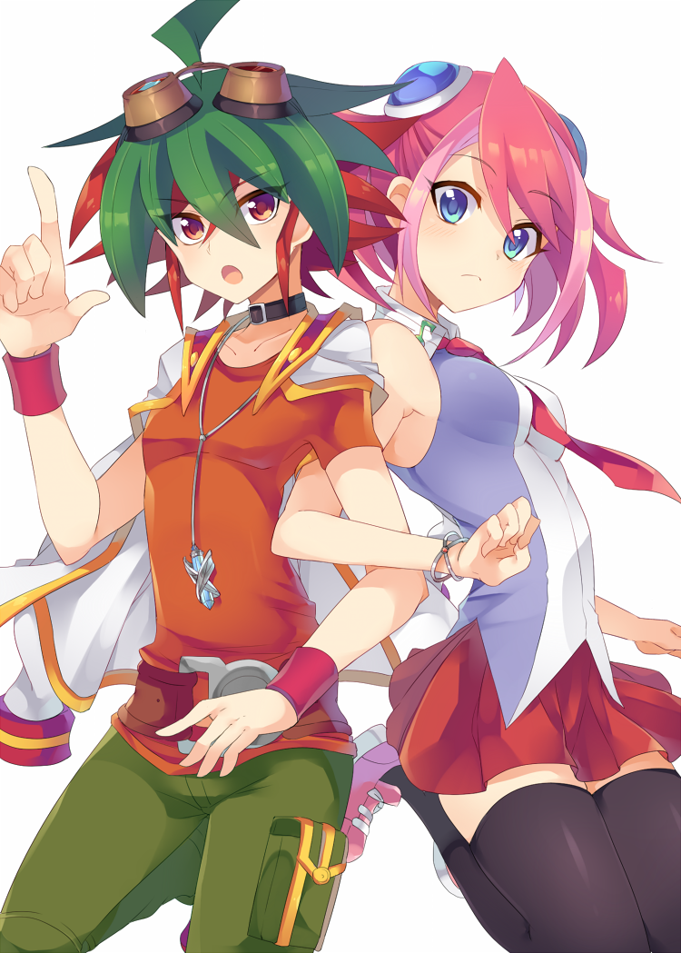 hiiragi yuzu and sakaki yuya (yu-gi-oh! and 1 more) drawn by rento_(rukeai)
