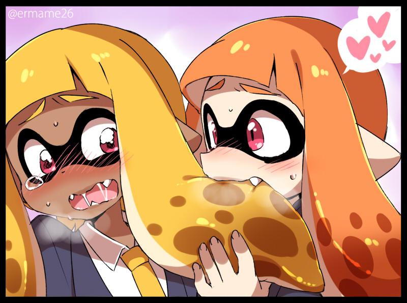 inkling player character and inkling girl (splatoon and 1 more) drawn by eromame
