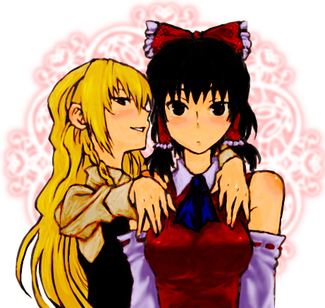 hakurei reimu and kirisame marisa (touhou and 1 more) drawn by kachipiko