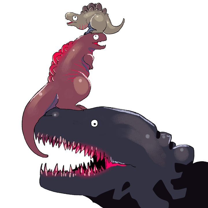 godzilla, monster in kamata, and monster in shinagawa (godzilla and 1 more) drawn by tenobe