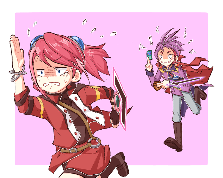 hiiragi yuzu, serena, joeri, and polymerization (yu-gi-oh! and 1 more) drawn by friedbun
