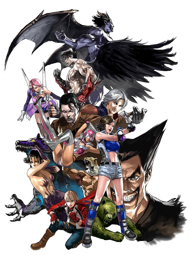 kazama asuka, kazama jin, mishima kazuya, devil jin, alisa boskonovich, and 11 more (tekken and 1 more) drawn by junny