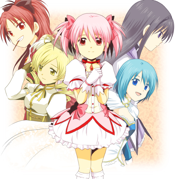 akemi homura, kaname madoka, miki sayaka, sakura kyoko, and tomoe mami (mahou shoujo madoka magica) drawn by wankokoya