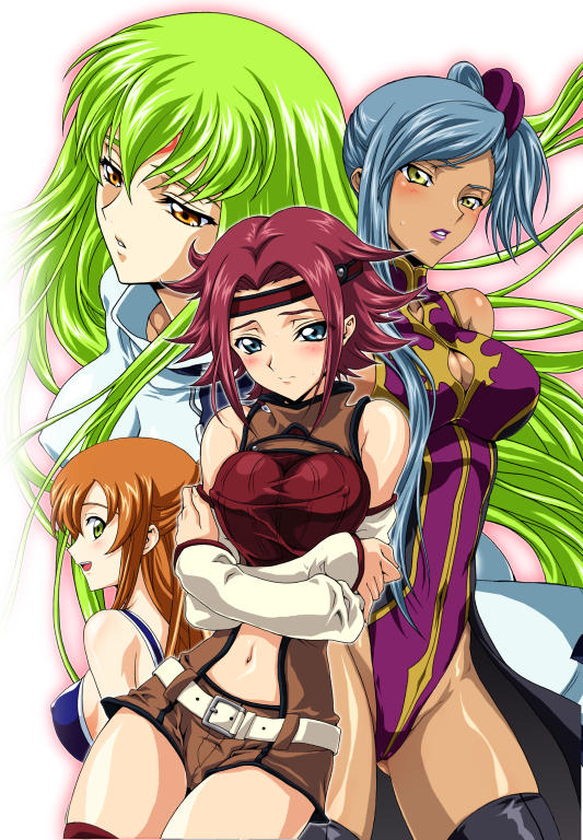c.c., kouzuki kallen, shirley fenette, and villetta nu (code geass) drawn by iyou and mizuno_poppo