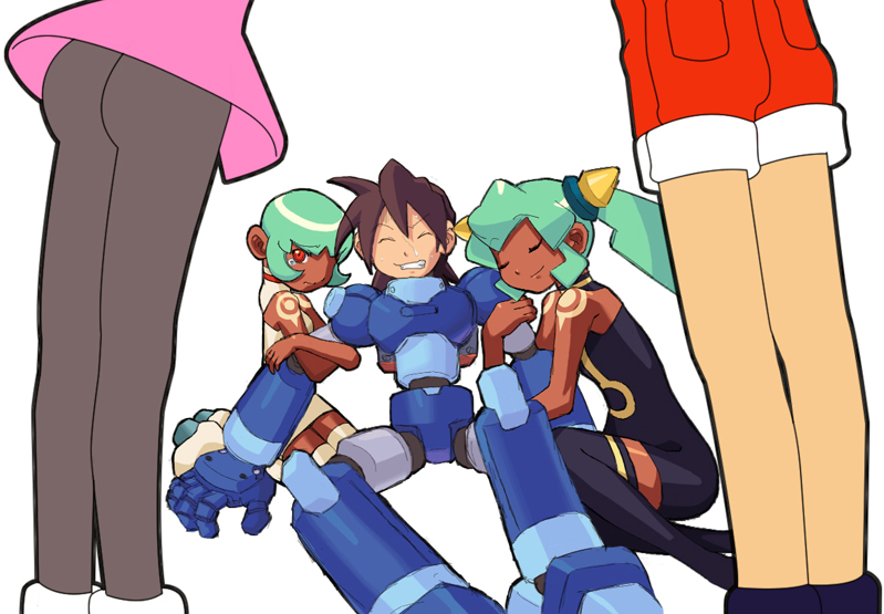 tron bonne, roll caskett, mega man volnutt, yuna, and sera (mega man and 2 more) drawn by hein