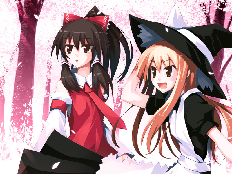 hakurei reimu and kirisame marisa (touhou) drawn by sazanami_mio