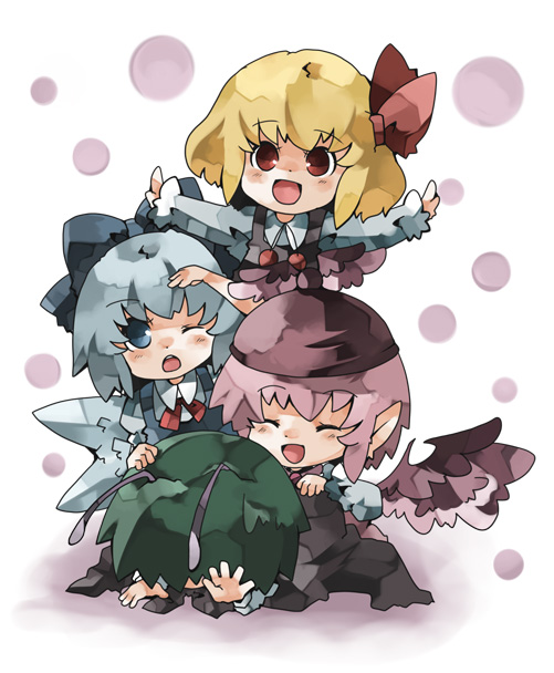 cirno, rumia, mystia lorelei, and wriggle nightbug (touhou) drawn by chachi_(azuzu)