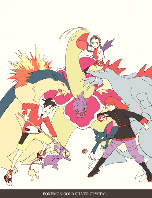ethan, silver, kris, typhlosion, misdreavus, and 4 more (pokemon and 1 more) drawn by maiyue