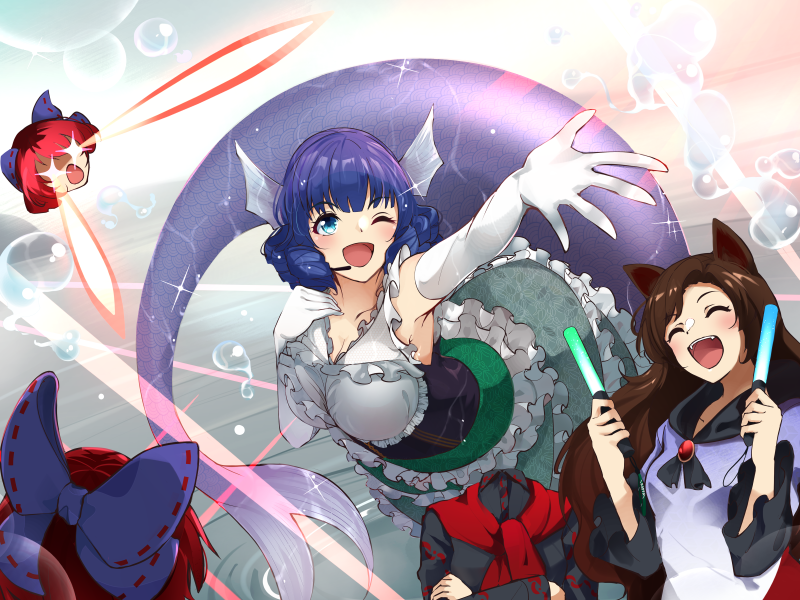 imaizumi kagerou, sekibanki, and wakasagihime (touhou) drawn by 13-gou