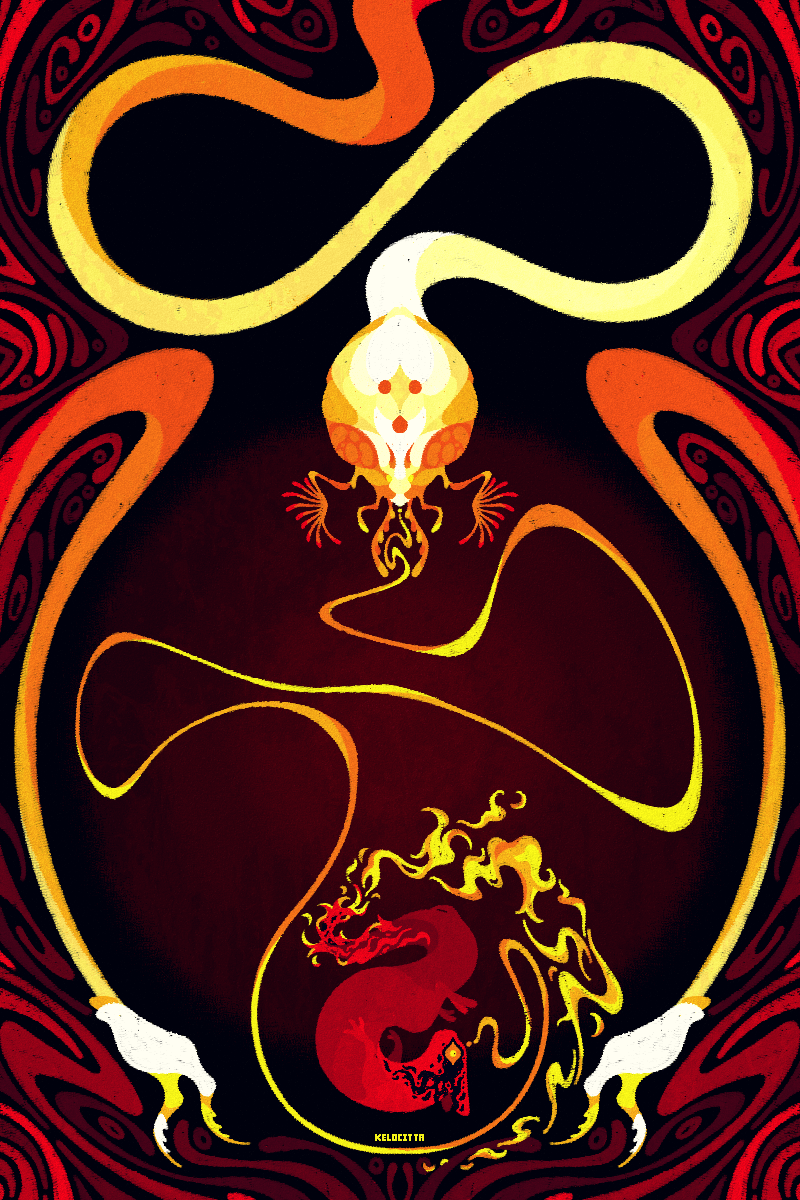 artificer and void worm (rain world) drawn by kelocitta