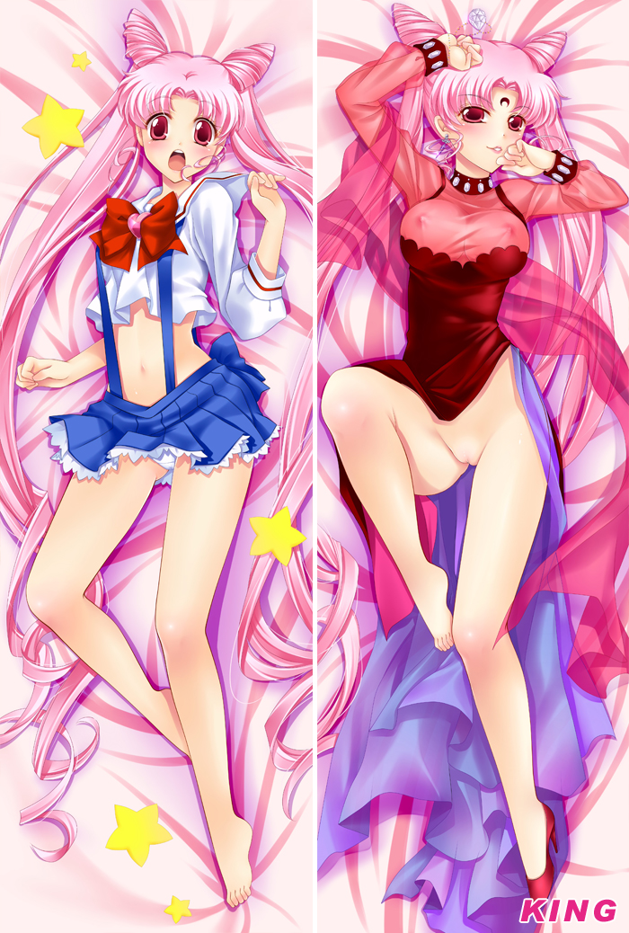 chibi usa and black lady (bishoujo senshi sailor moon and 2 more) drawn by dakemakura-koubou and king_(dakemakura)