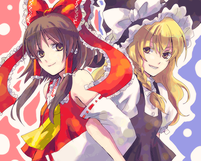 hakurei reimu and kirisame marisa (touhou) drawn by 910