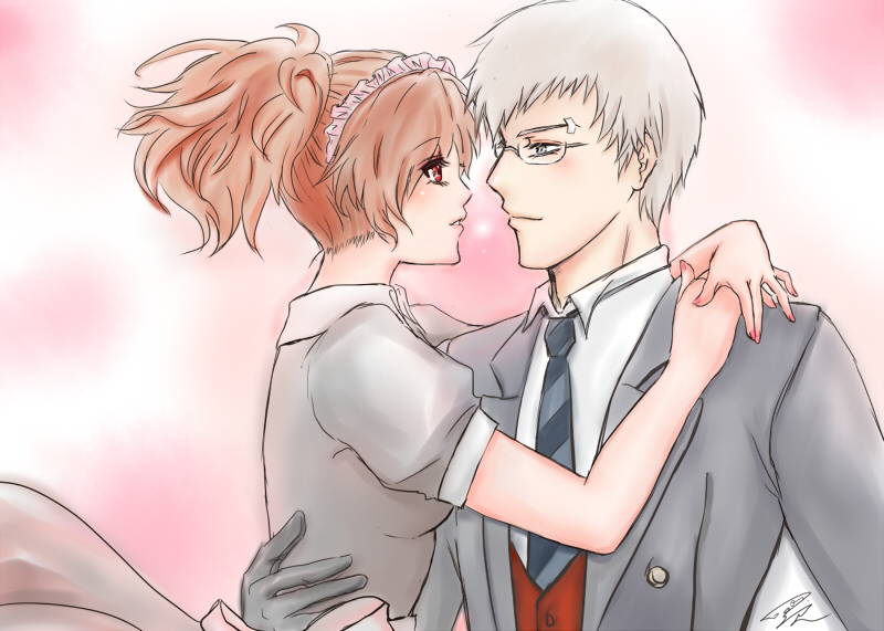 shiomi kotone and sanada akihiko (persona and 2 more) drawn by joy0801