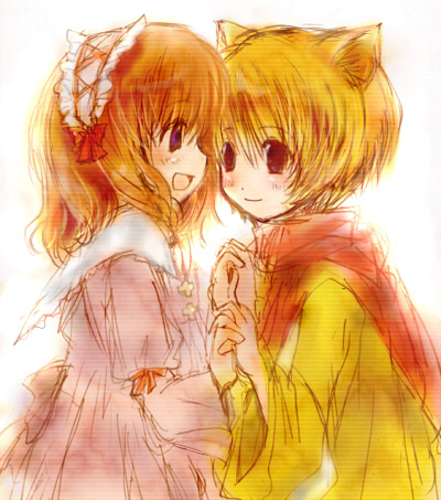 ushiromiya maria and sakutarou (umineko no naku koro ni) drawn by midori-neko