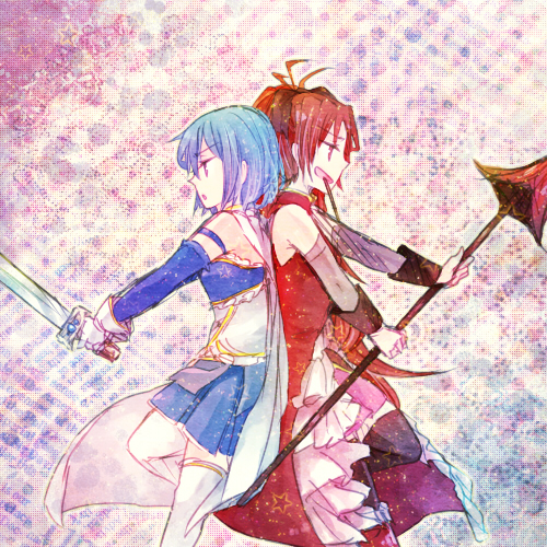 miki sayaka and sakura kyoko (mahou shoujo madoka magica) drawn by mizuki_(flowerlanguage)