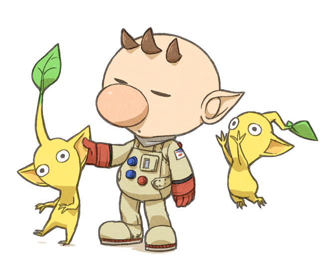 olimar and yellow pikmin (pikmin) drawn by naru_(wish_field)