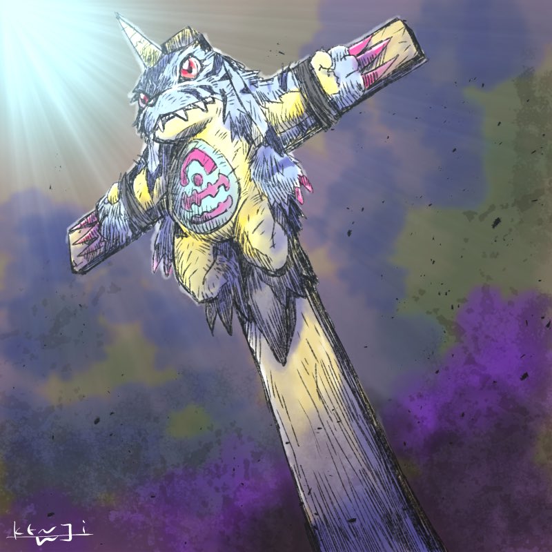 gabumon (digimon and 1 more) drawn by watanabe_kenji