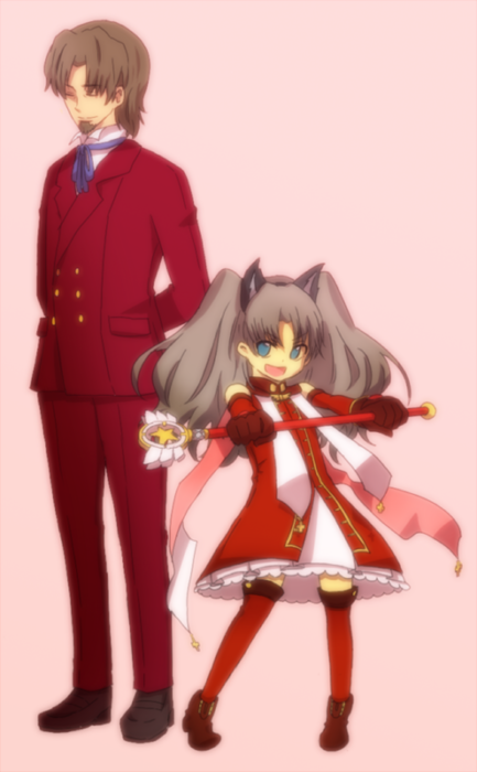 tohsaka rin, tohsaka tokiomi, and kaleido ruby (fate and 2 more) drawn by maroyakamaromaro