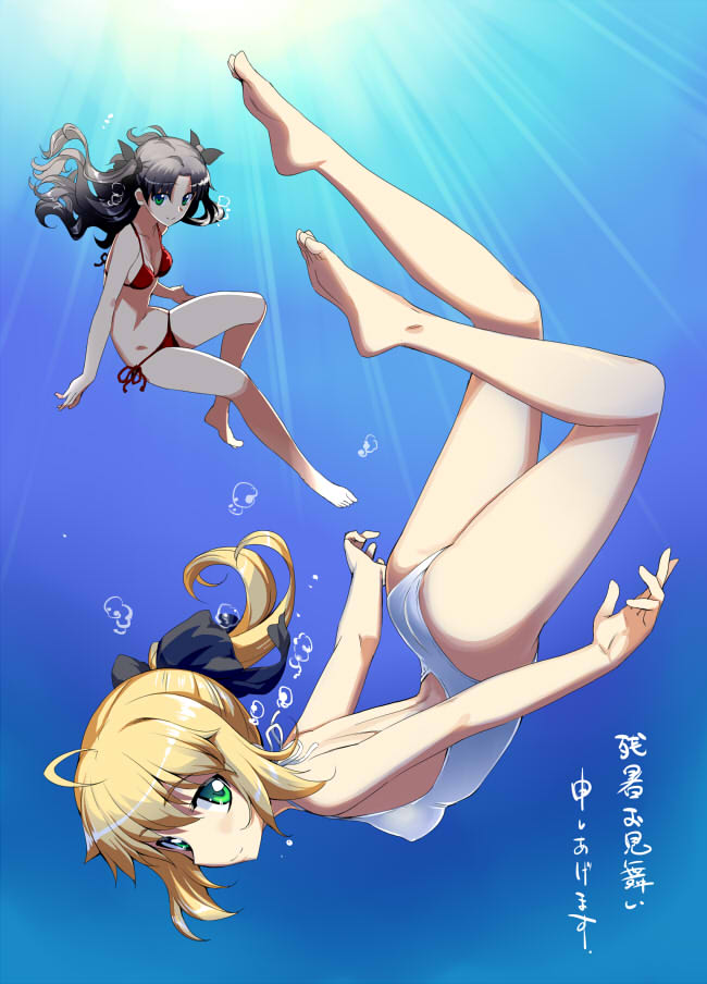 artoria pendragon, saber, and tohsaka rin (fate and 1 more) drawn by namonashi
