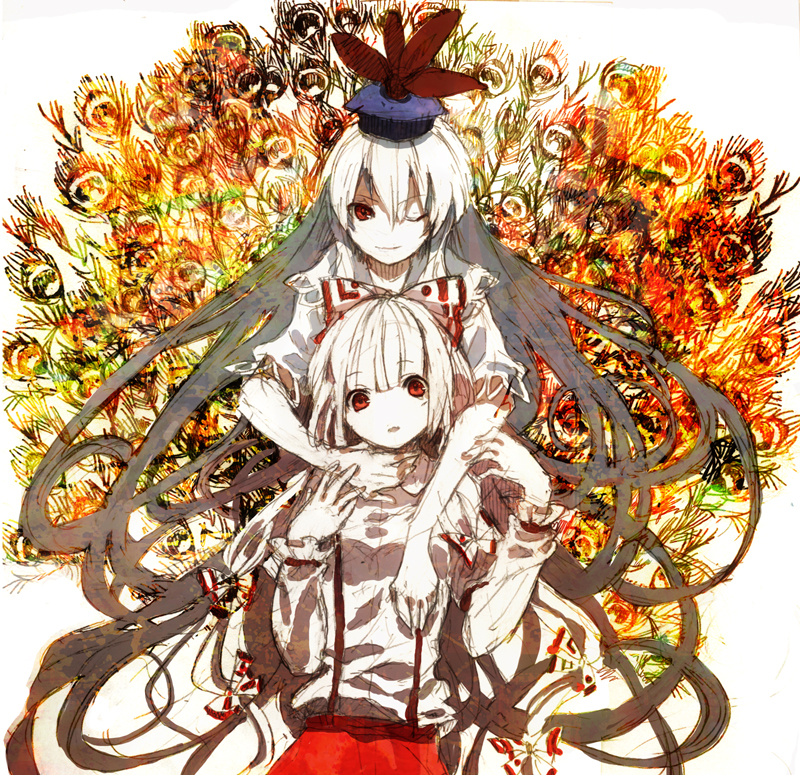fujiwara no mokou and kamishirasawa keine (touhou) drawn by sonou_(lalala27)