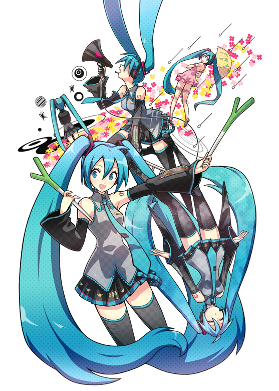hatsune miku (vocaloid and 3 more) drawn by deretta