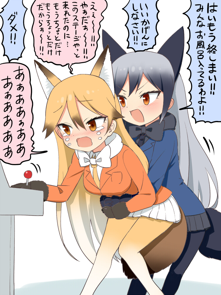 silver fox and ezo red fox (kemono friends) drawn by kemu_(guruguru_dan)
