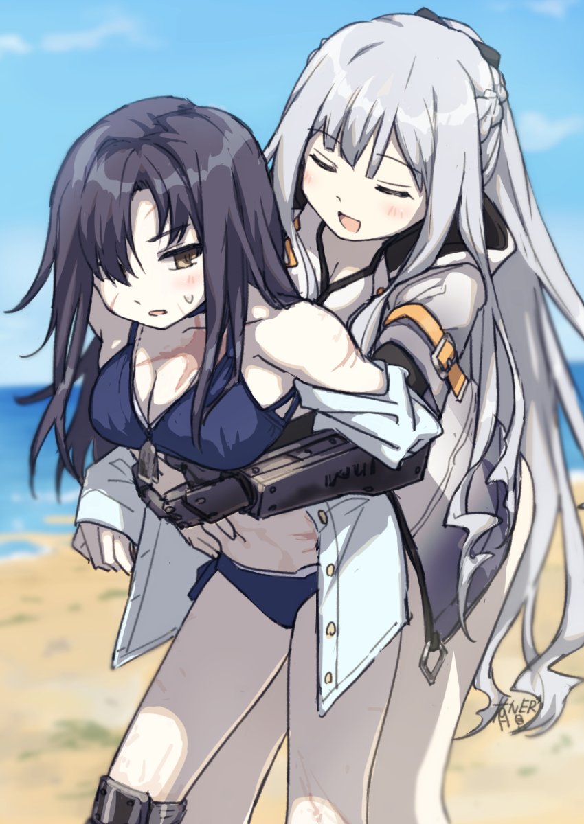 angelia and ak-12 (girls' frontline) drawn by arigatoner
