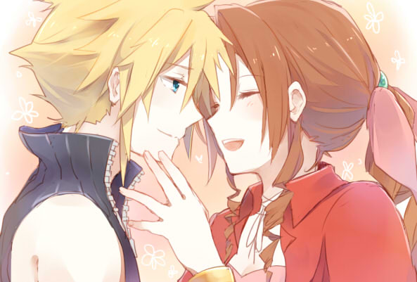 cloud strife and aerith gainsborough (final fantasy and 2 more) drawn by zamaaaaa