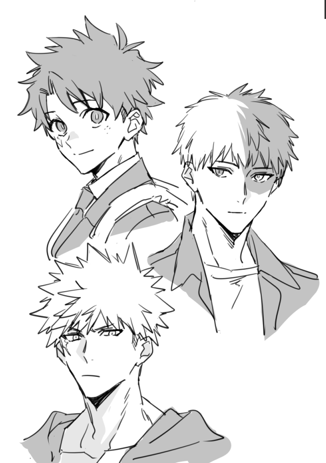 midoriya izuku, bakugou katsuki, and todoroki shoto (boku no hero academia) drawn by hegi
