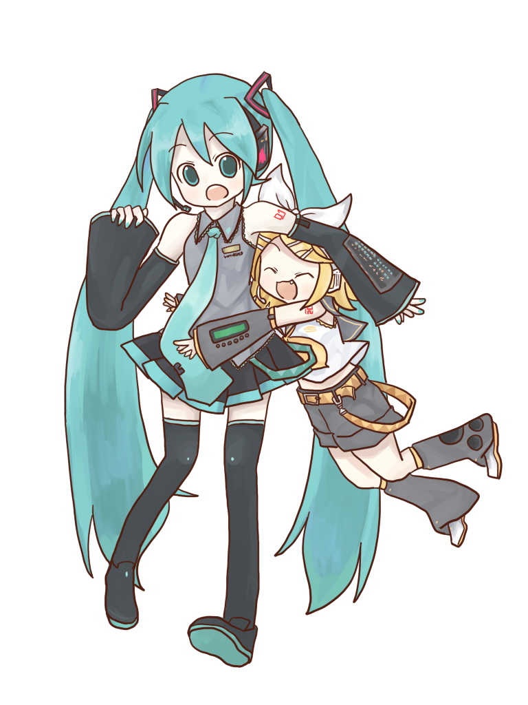 hatsune miku and kagamine rin (vocaloid) drawn by sakuramori_sumomo