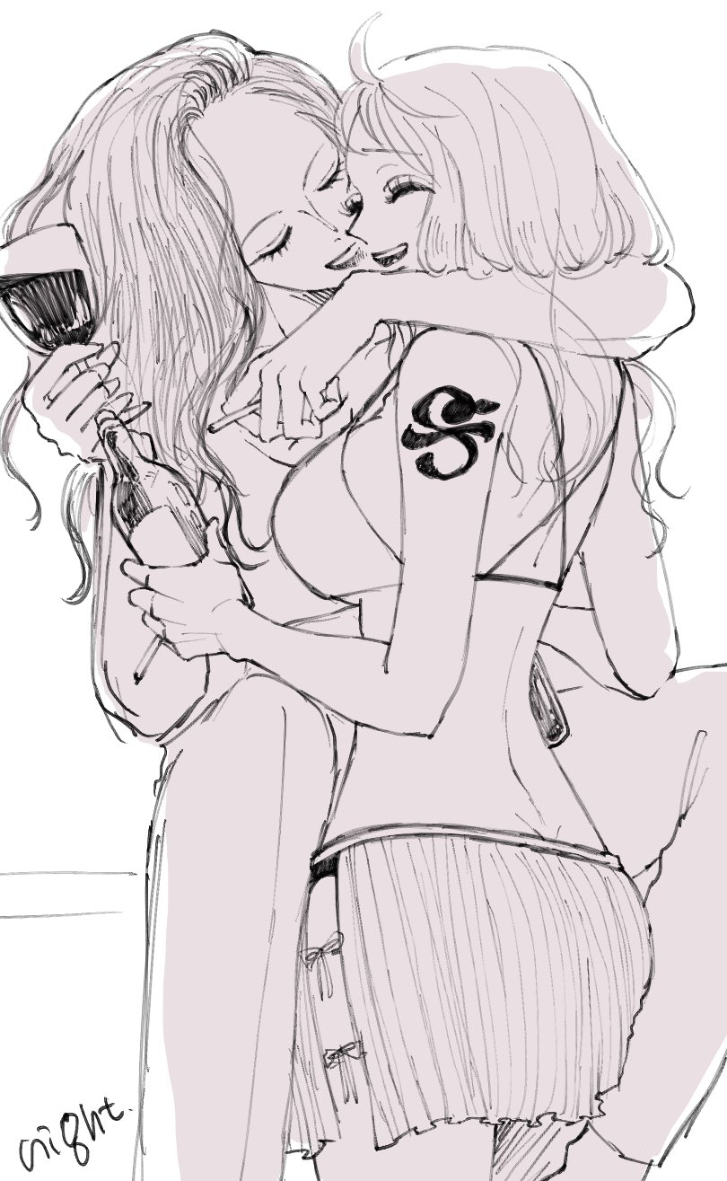 nami and nico robin (one piece) drawn by night_yoru