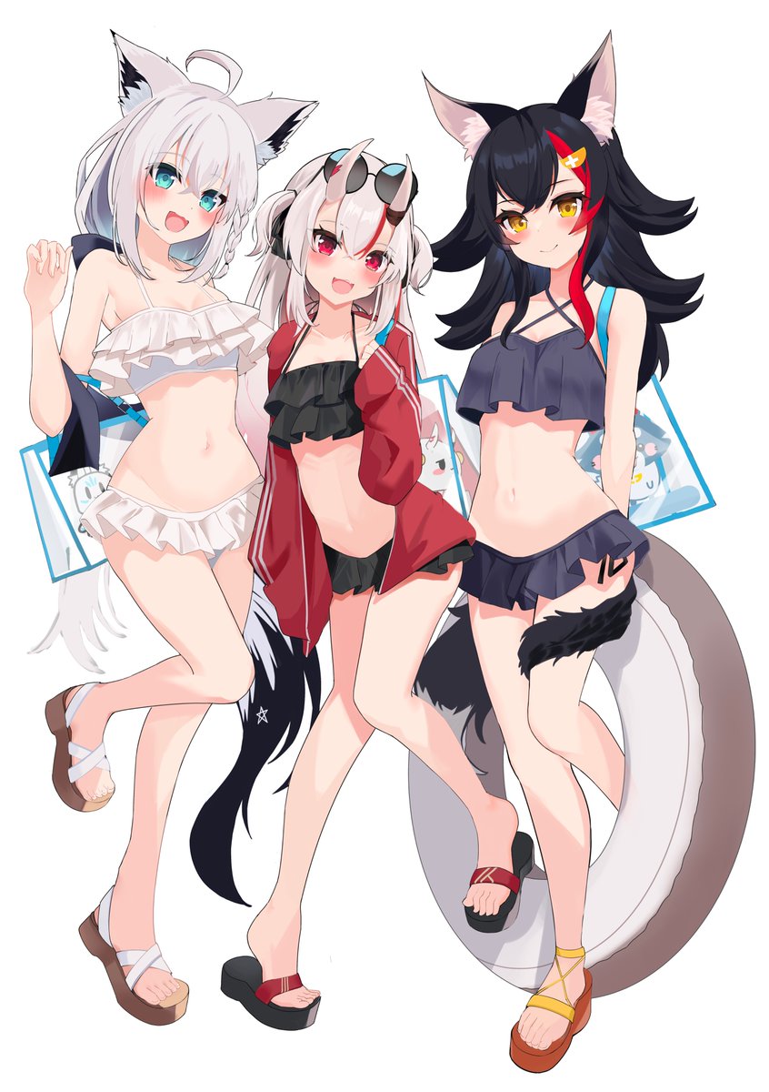 shirakami fubuki, ookami mio, and nakiri ayame (hololive) drawn by polyethyle