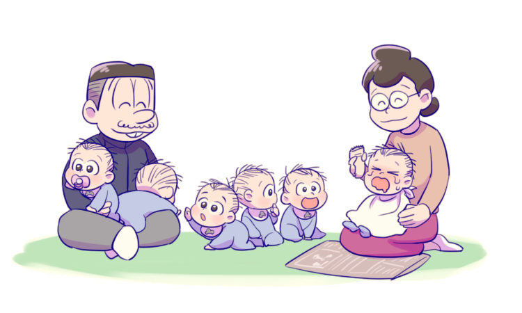 matsuno osomatsu, matsuno karamatsu, matsuno ichimatsu, matsuno jyushimatsu, matsuno choromatsu, and 3 more (osomatsu and 2 more) drawn by ag_(dkd_wnl)
