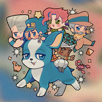 joseph joestar, kujo jotaro, kakyoin noriaki, jean pierre polnareff, mohammed avdol, and 1 more (jojo no kimyou na bouken and 1 more) drawn by 118ween