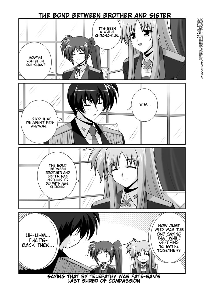 fate testarossa, takamachi nanoha, and chrono harlaown (lyrical nanoha and 1 more) drawn by mikage_takashi