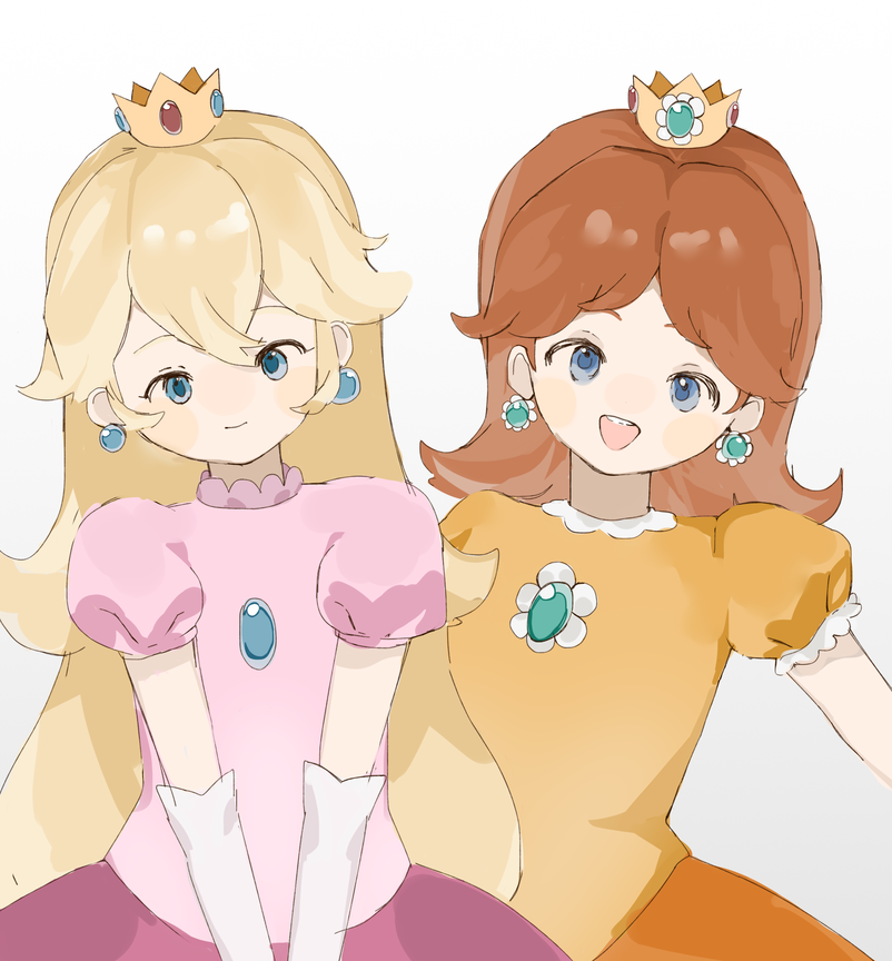 princess peach and princess daisy (mario) drawn by arc_(hrgx8448)