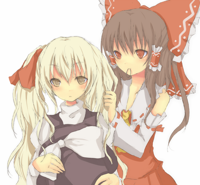 hakurei reimu and kirisame marisa (touhou) drawn by tetsuo_(tashirosu)