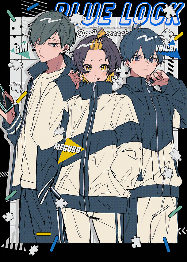 isagi yoichi, bachira meguru, and itoshi rin (blue lock) drawn by mikoccccchan