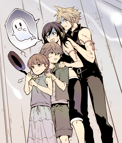 tifa lockhart, cloud strife, marlene wallace, and denzel (final fantasy and 2 more) drawn by mono0805